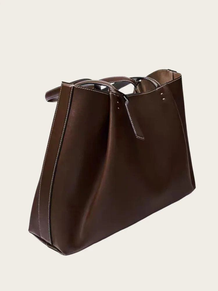Yaffa Ola ruched bucket tote bag in black soft PU leather