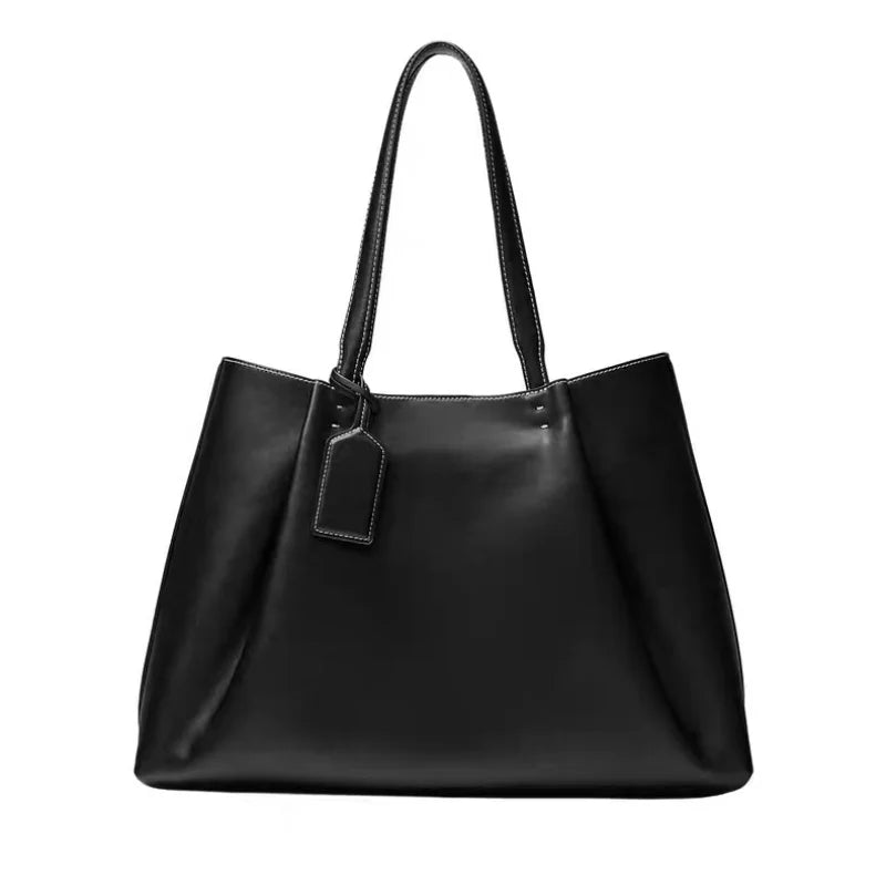Yaffa Ola ruched bucket tote bag in black soft PU leather