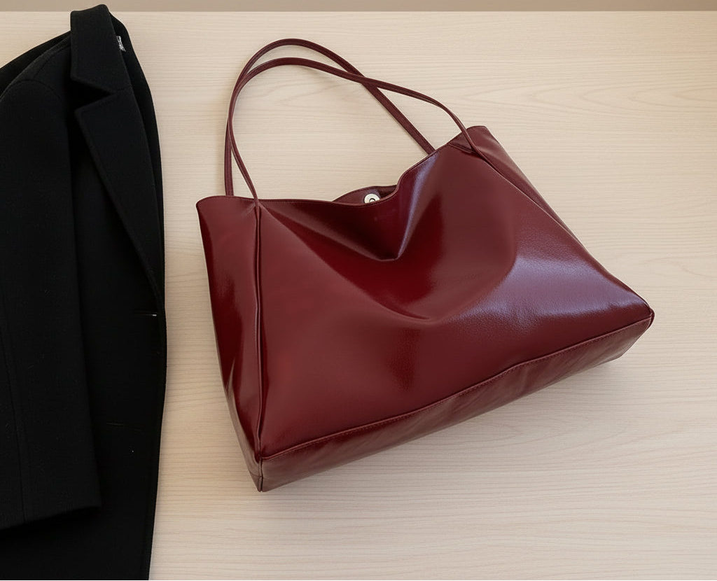Yaffa Tala large PU tote bag in wine red, white, black, blue and brown