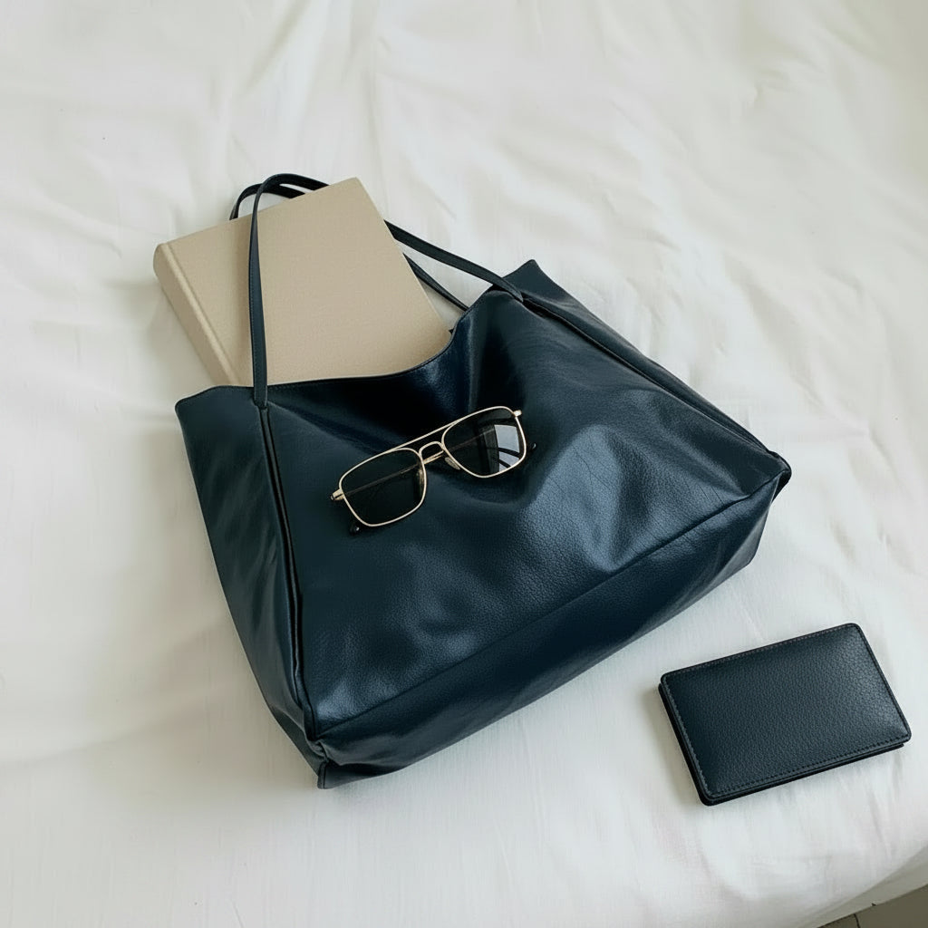 Yaffa Tala large PU tote bag in wine red, white, black, blue and brown