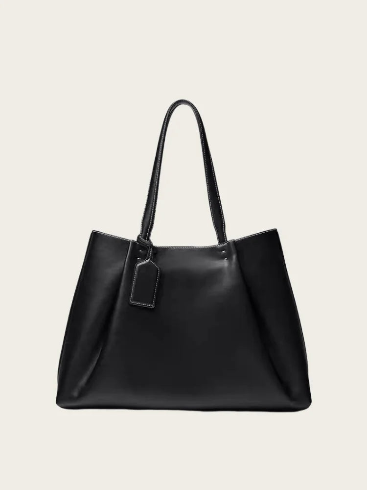 Yaffa Ola ruched bucket tote bag in black soft PU leather