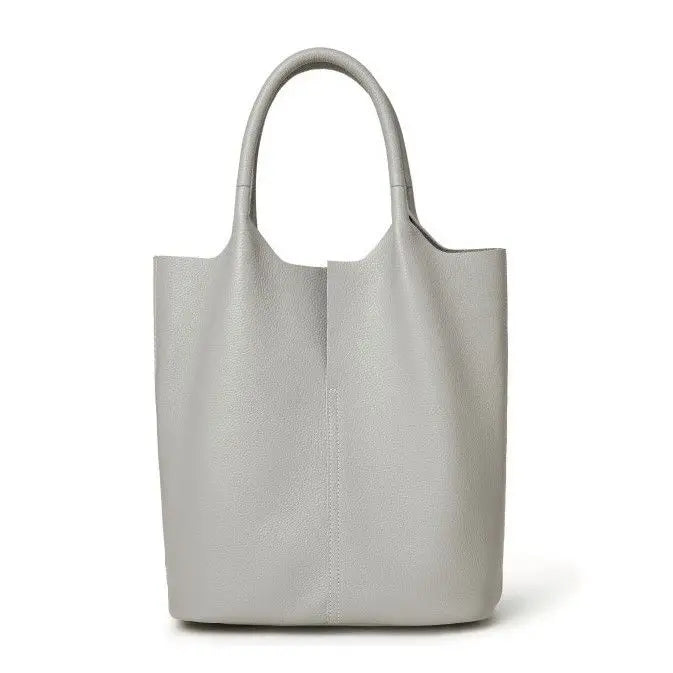 Yaffa Maya leather bucket tote bag in caramel, blue, black, khaki and gray