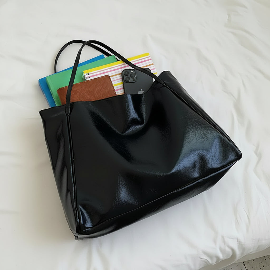 Yaffa Tala large PU tote bag in wine red, white, black, blue and brown