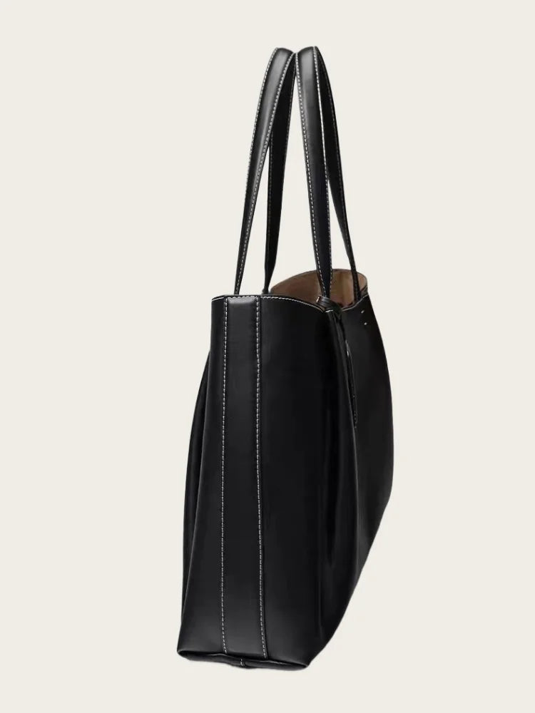 Yaffa Ola ruched bucket tote bag in black soft PU leather