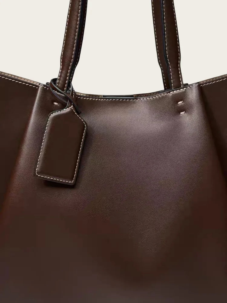 Yaffa Ola ruched bucket tote bag in black soft PU leather