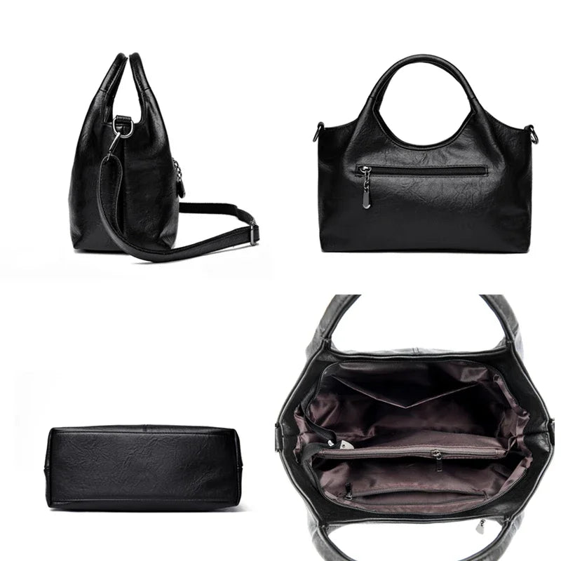 Yaffa Haya soft leather tote bag in red, black and coffee