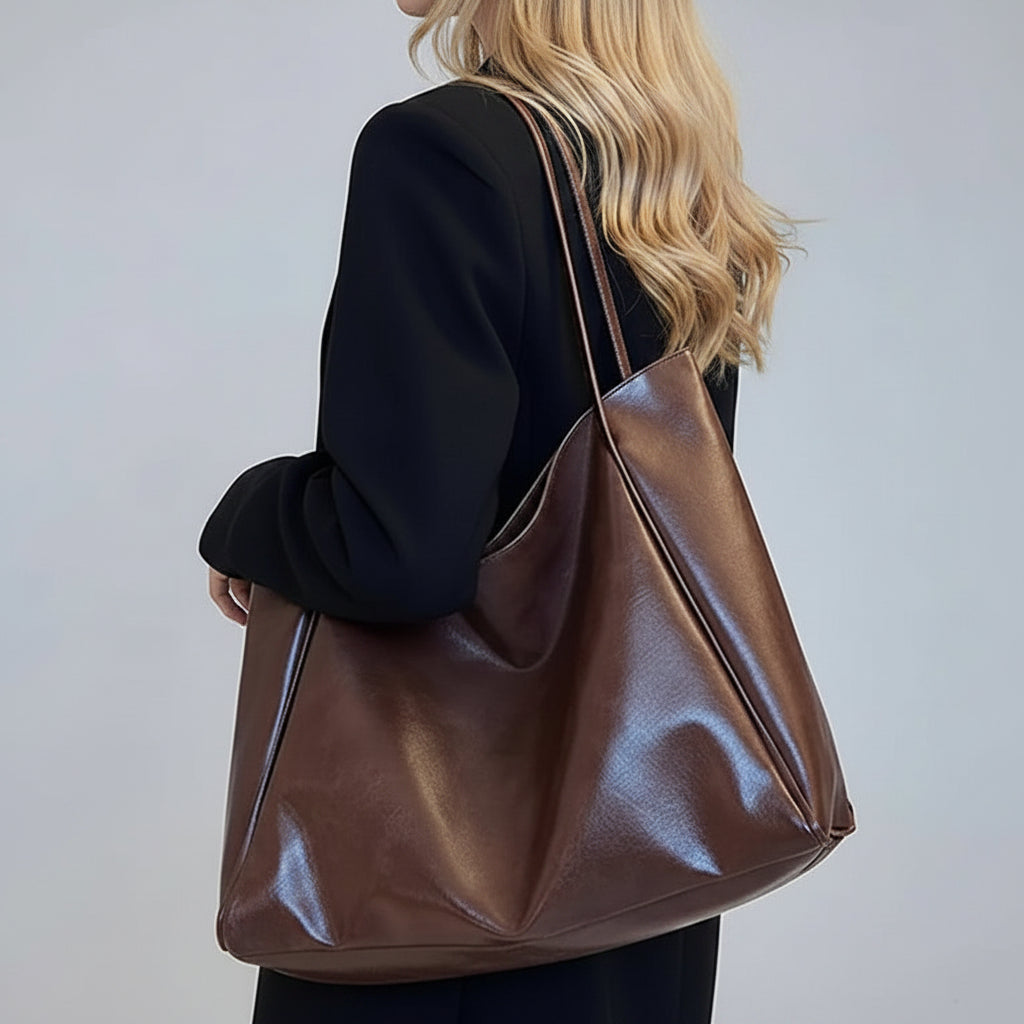 Yaffa Tala large PU tote bag in wine red, white, black, blue and brown