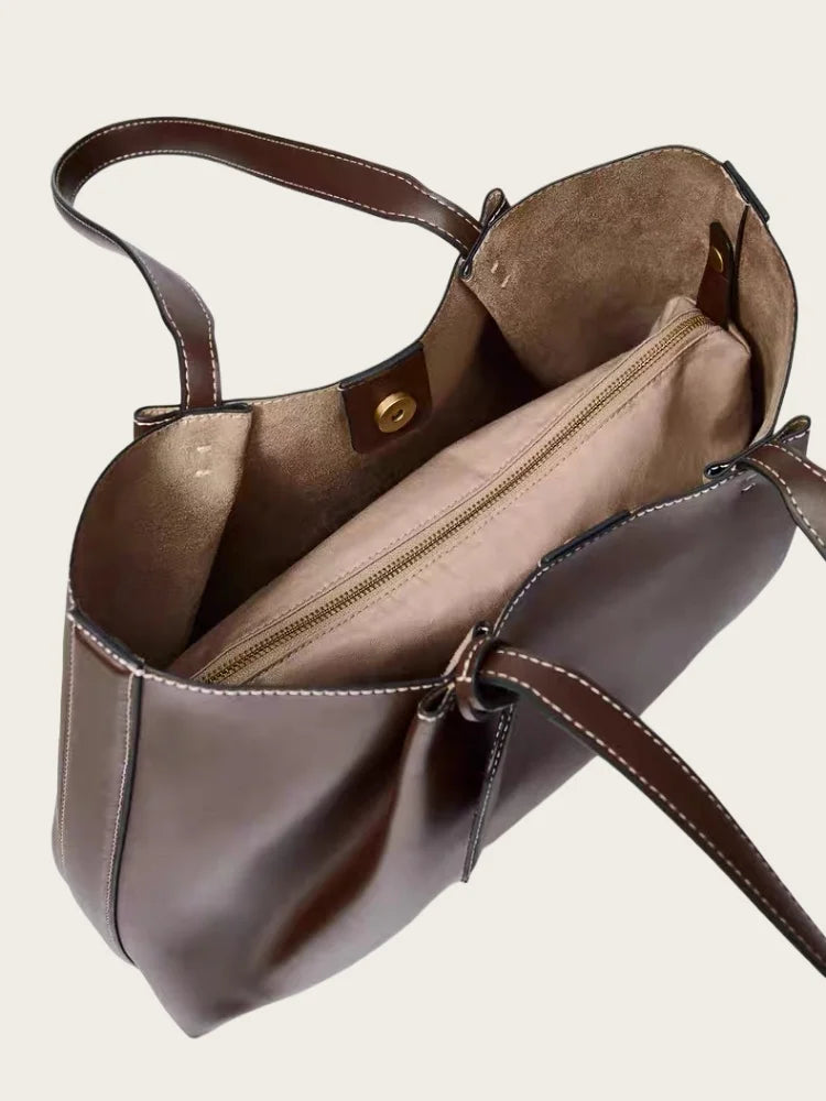 Yaffa Ola ruched bucket tote bag in black soft PU leather