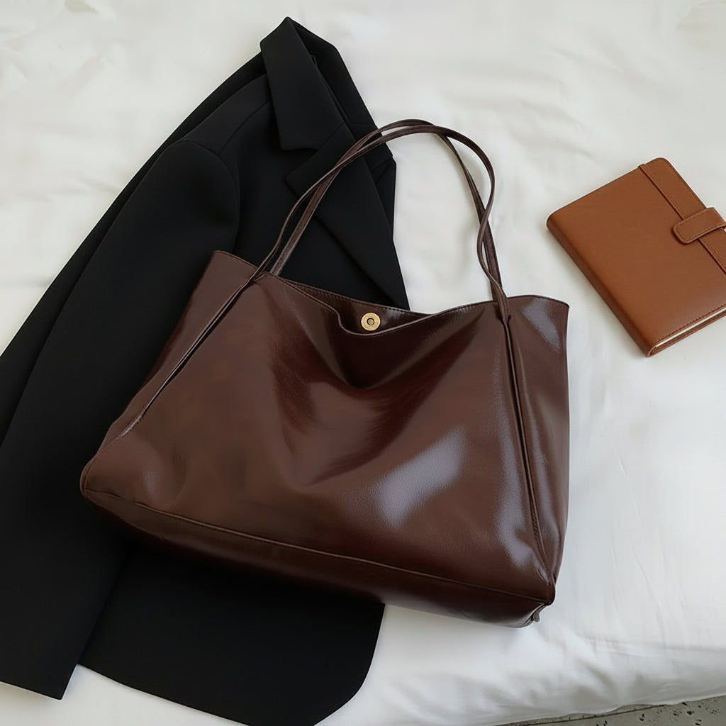 Yaffa Tala large PU tote bag in wine red, white, black, blue and brown